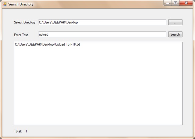 filename.txt search using windows forms directory application folder recursively