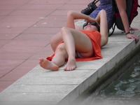 Public Upskirt Photo relaxing fountain