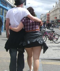 Upskirt Street Photos girl upskirt denim shorts tights street